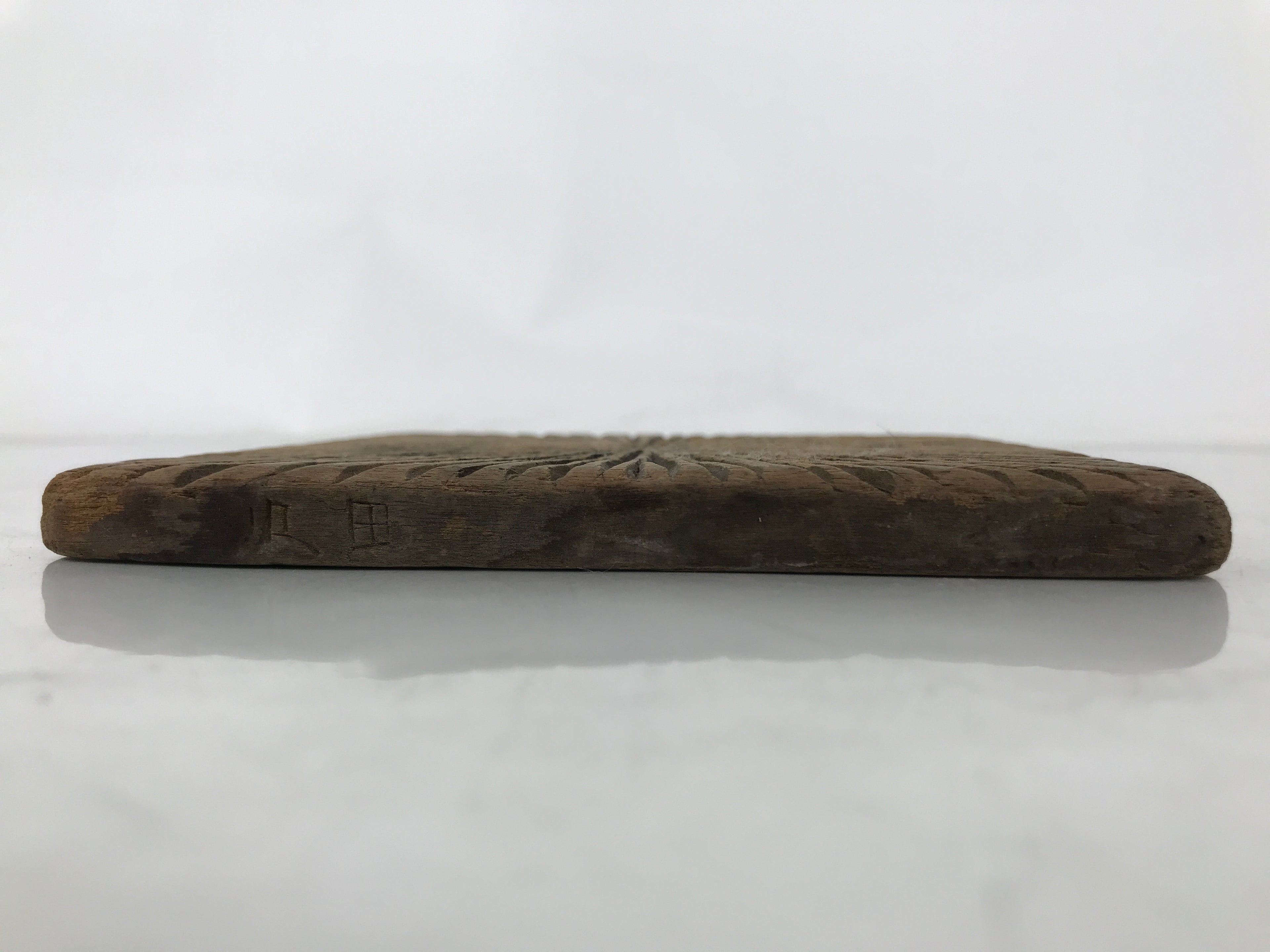 Japanese Wood Carved Kashigata Cake Mold Wagashi Line Pattern Back Plate Kg670