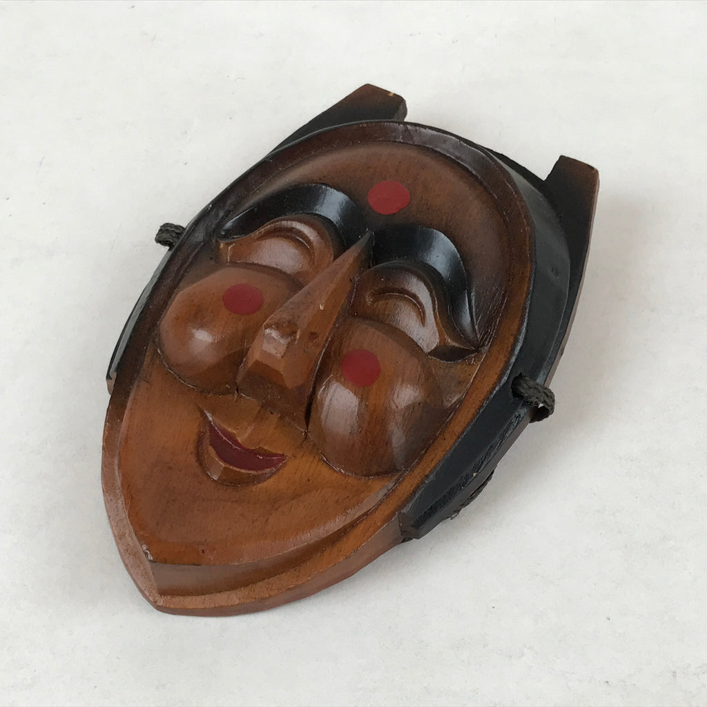 Japanese Wood Carving Noh Mask Kagura Face Vtg Kidoairaku Kyogen Gigaku OM37