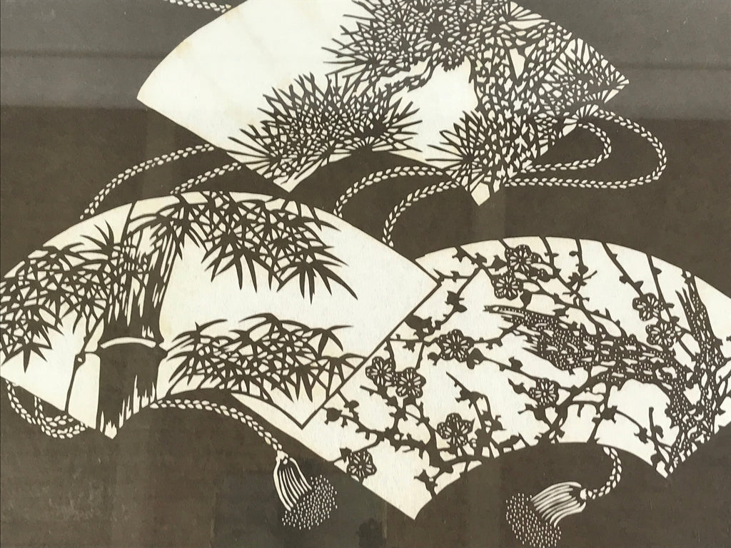 Japanese Wood Framed Ise Katagami Vtg Kimono Stencil Shochikubai Fans FR15