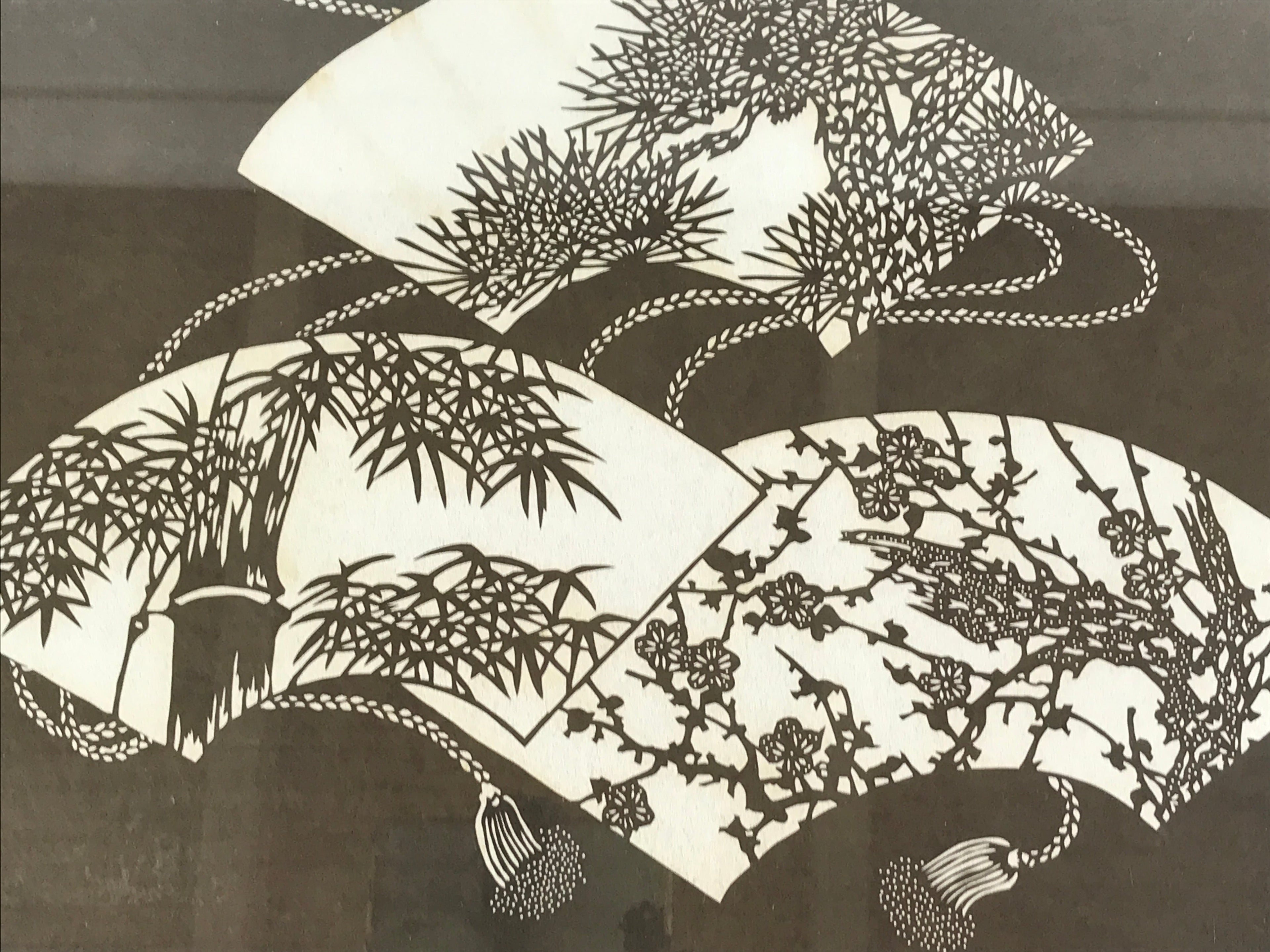 Japanese Wood Framed Ise Katagami Vtg Kimono Stencil Shochikubai Fans FR15