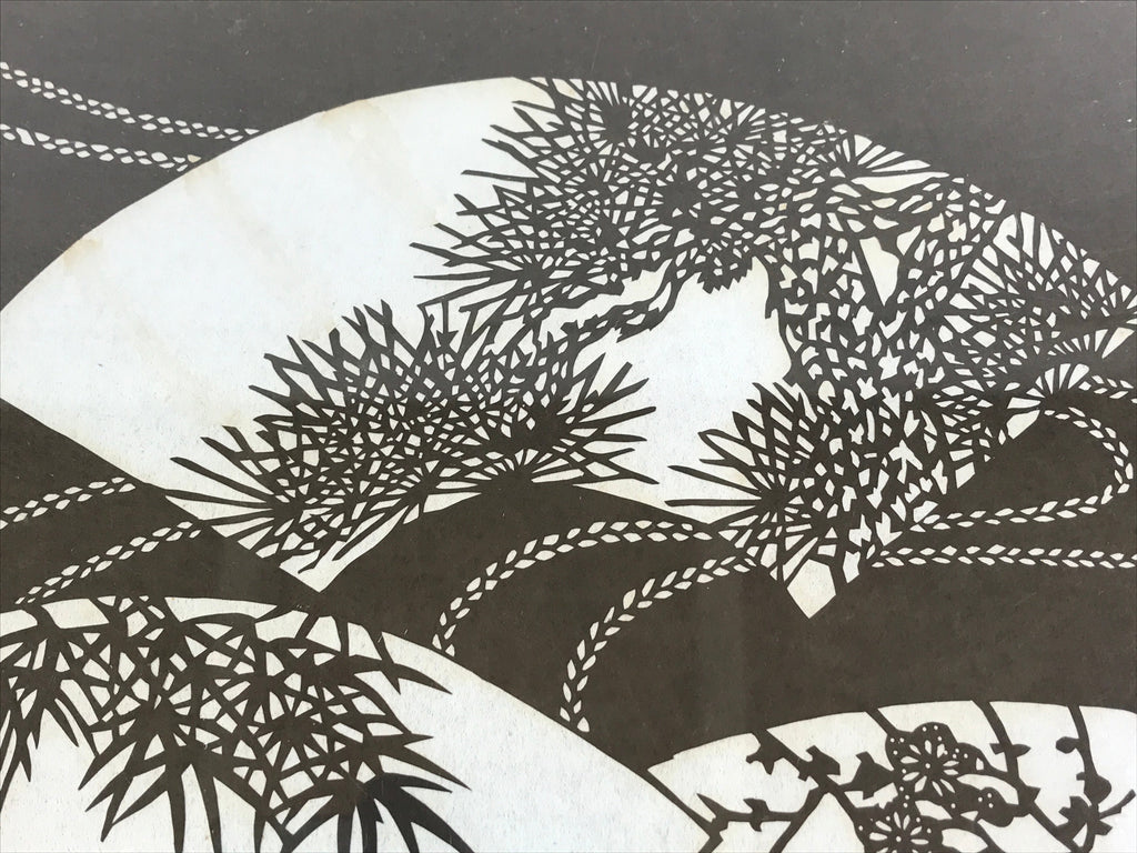 Japanese Wood Framed Ise Katagami Vtg Kimono Stencil Shochikubai Fans FR15