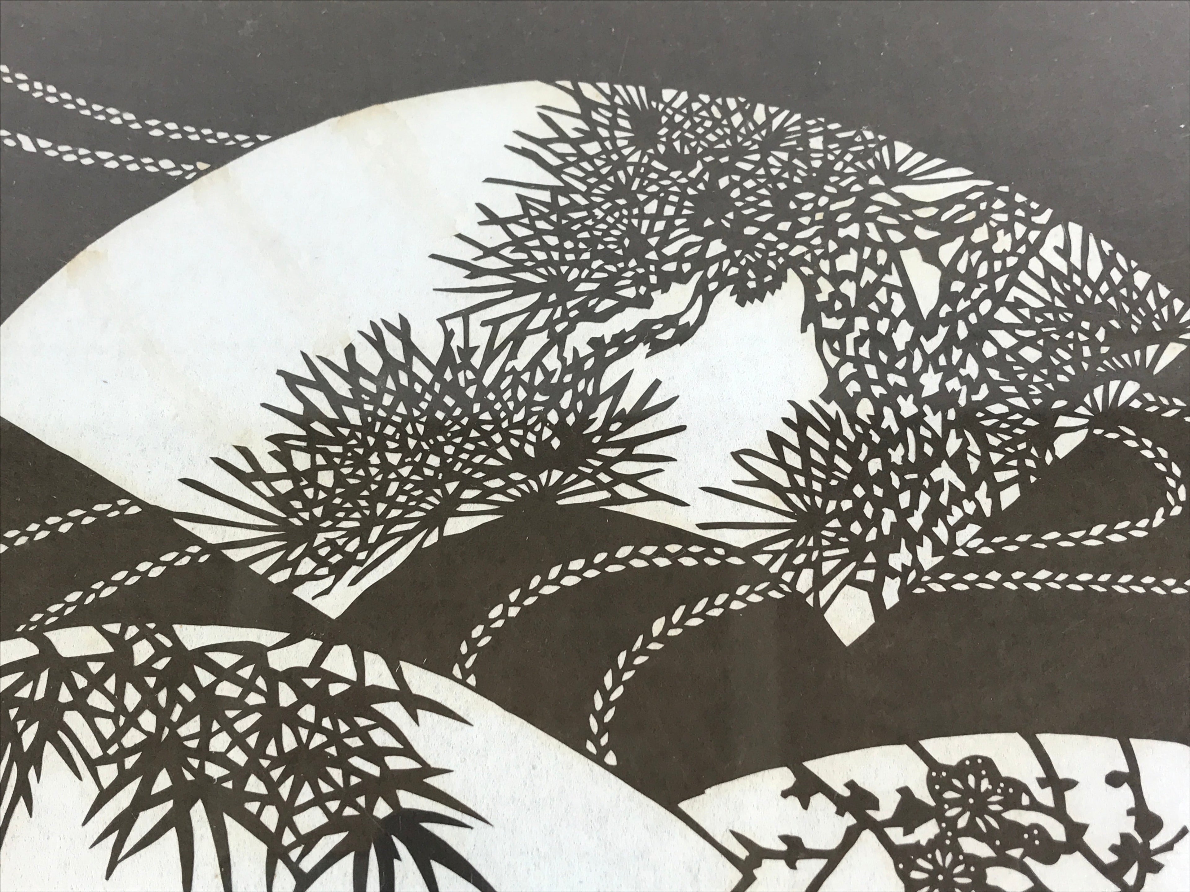 Japanese Wood Framed Ise Katagami Vtg Kimono Stencil Shochikubai Fans FR15