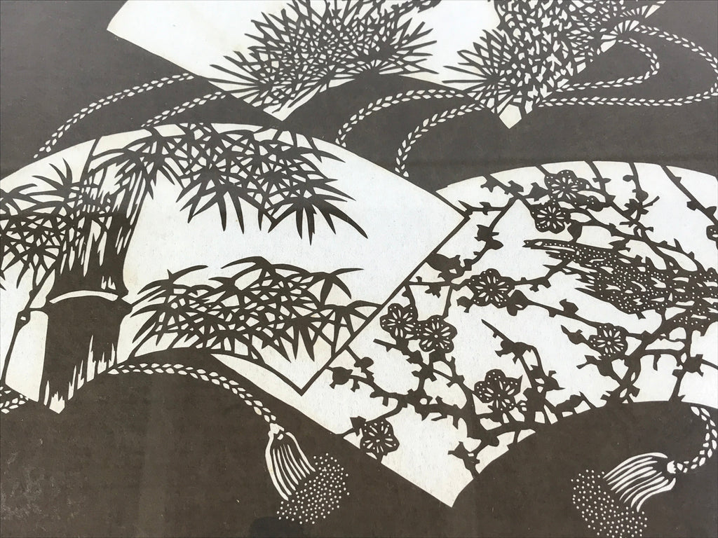 Japanese Wood Framed Ise Katagami Vtg Kimono Stencil Shochikubai Fans FR15