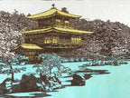 Japanese Wood Framed Katagami Vtg Kimono Stencil Kinkakuji Golden Temple FR17