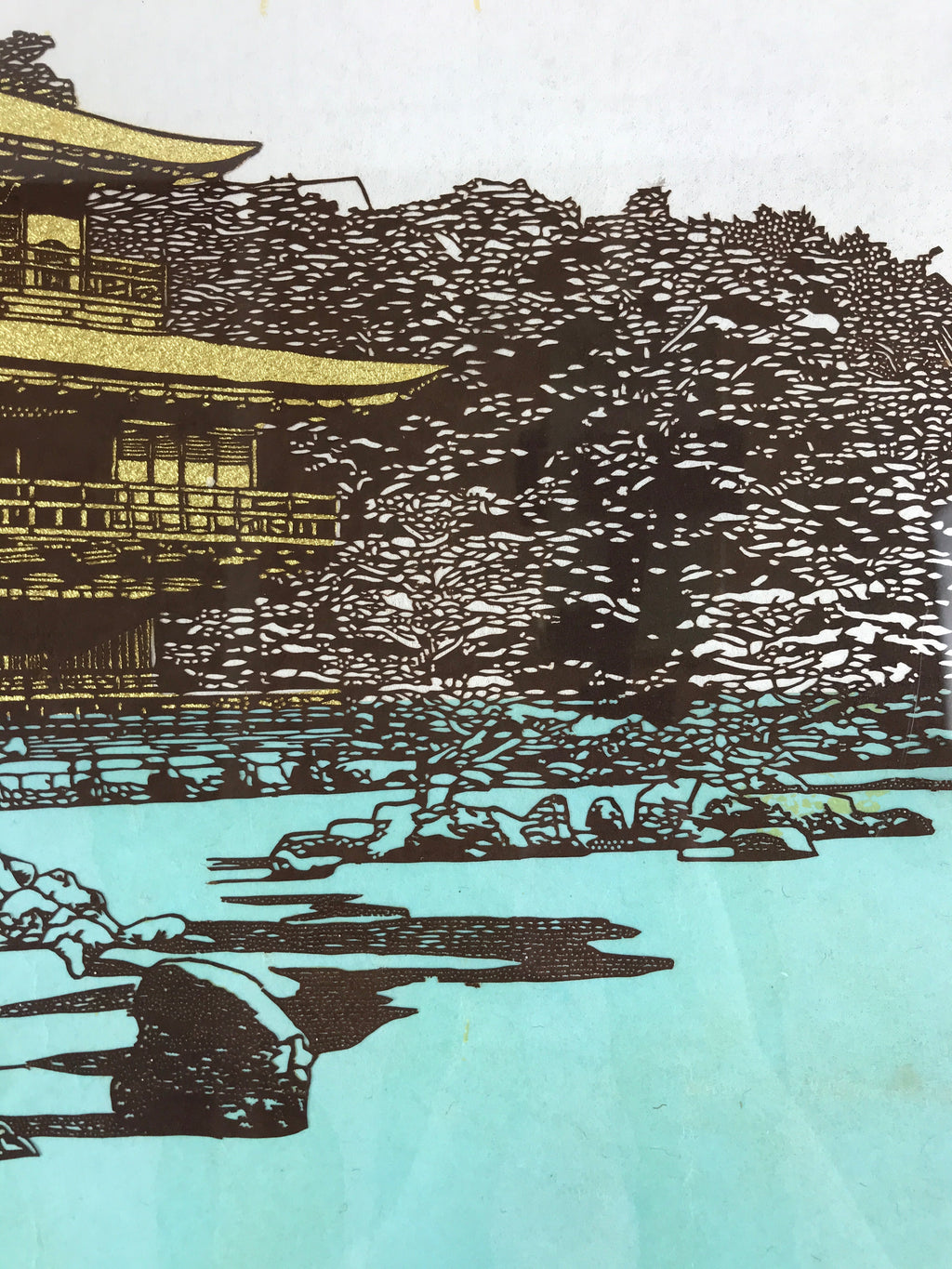 Japanese Wood Framed Katagami Vtg Kimono Stencil Kinkakuji Golden Temple FR17