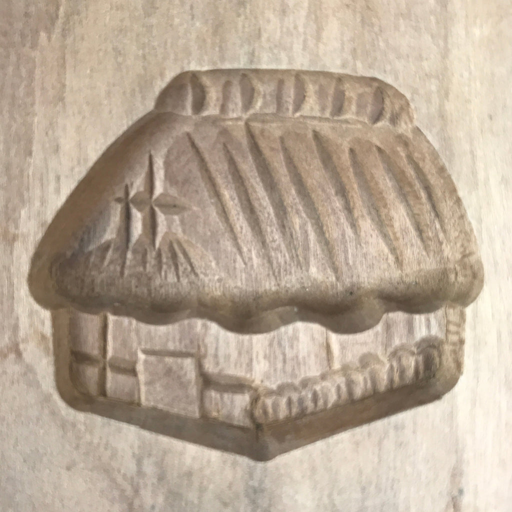 Japanese Wood Kashigata Cake Mold Vtg Wagashi Kayabuki Thatched Roof House Kg792