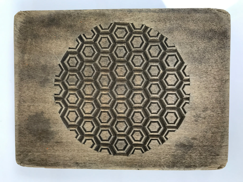 Japanese Wood Kashigata Cake Mold Vtg Wagashi Kikkou Hexagonal Back Plate Kg780