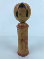 Japanese Wood Kokeshi Doll Figure Vtg Traditional Handmade Toy Red Floral KF688