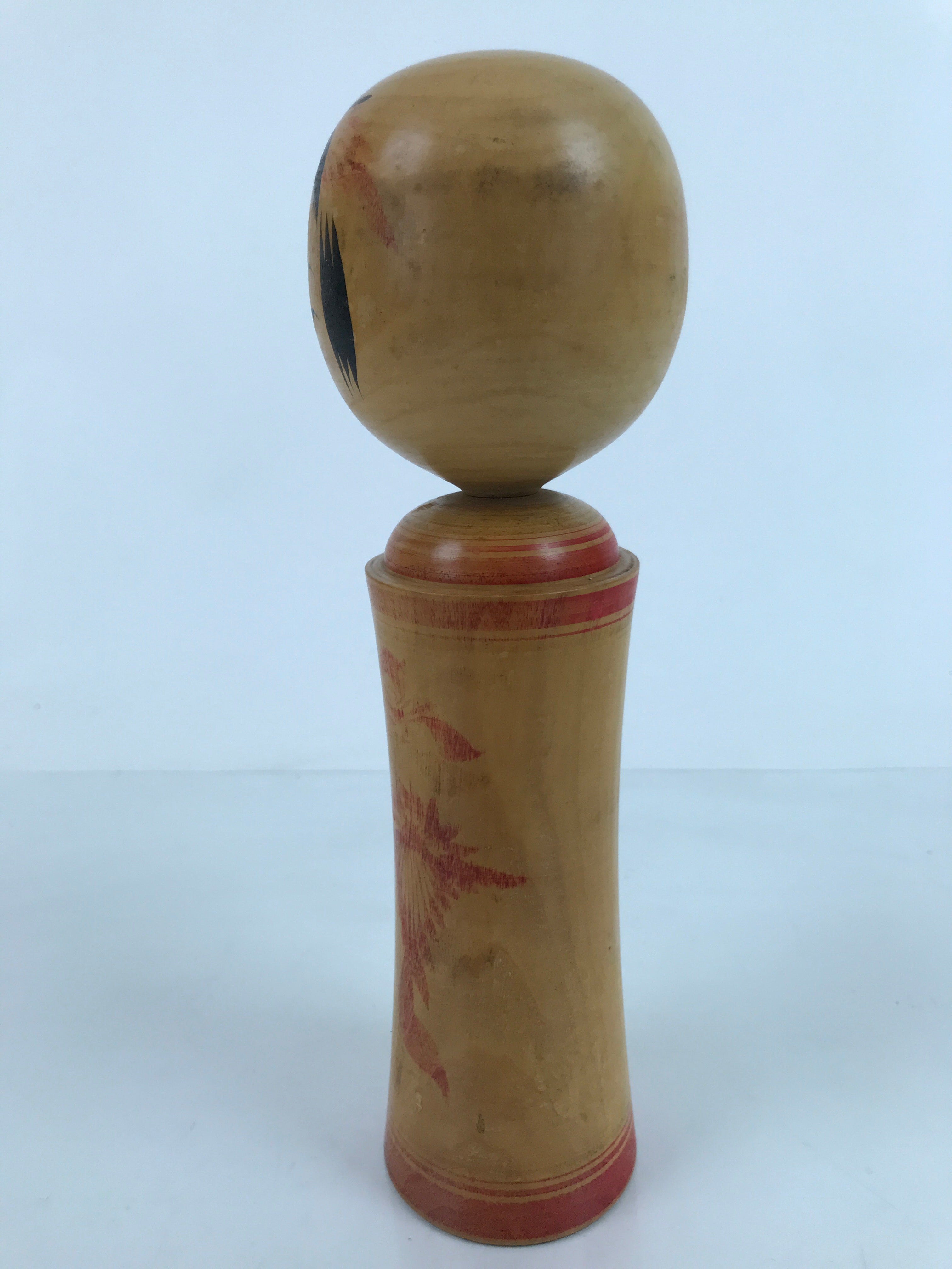 Japanese Wood Kokeshi Doll Figure Vtg Traditional Handmade Toy Red Floral KF688