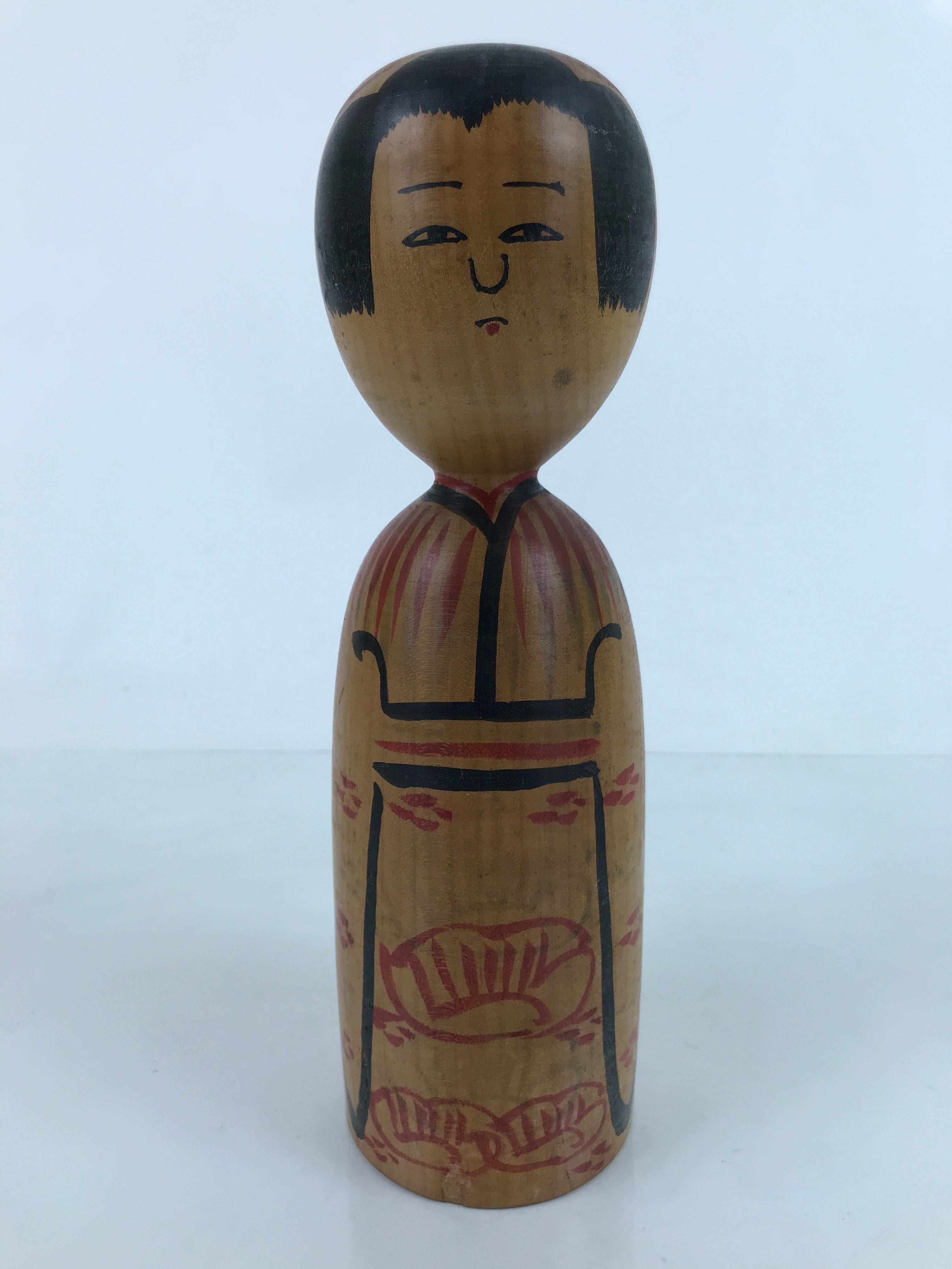Japanese Wood Kokeshi Doll Figure Vtg Traditional Handmade Toy Red Flowers KF685