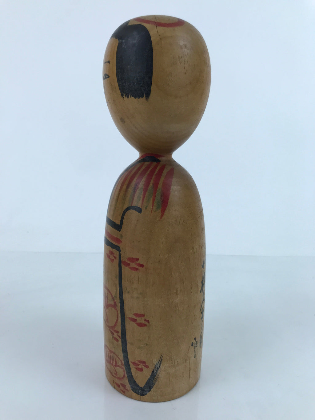 Japanese Wood Kokeshi Doll Figure Vtg Traditional Handmade Toy Red Flowers KF685