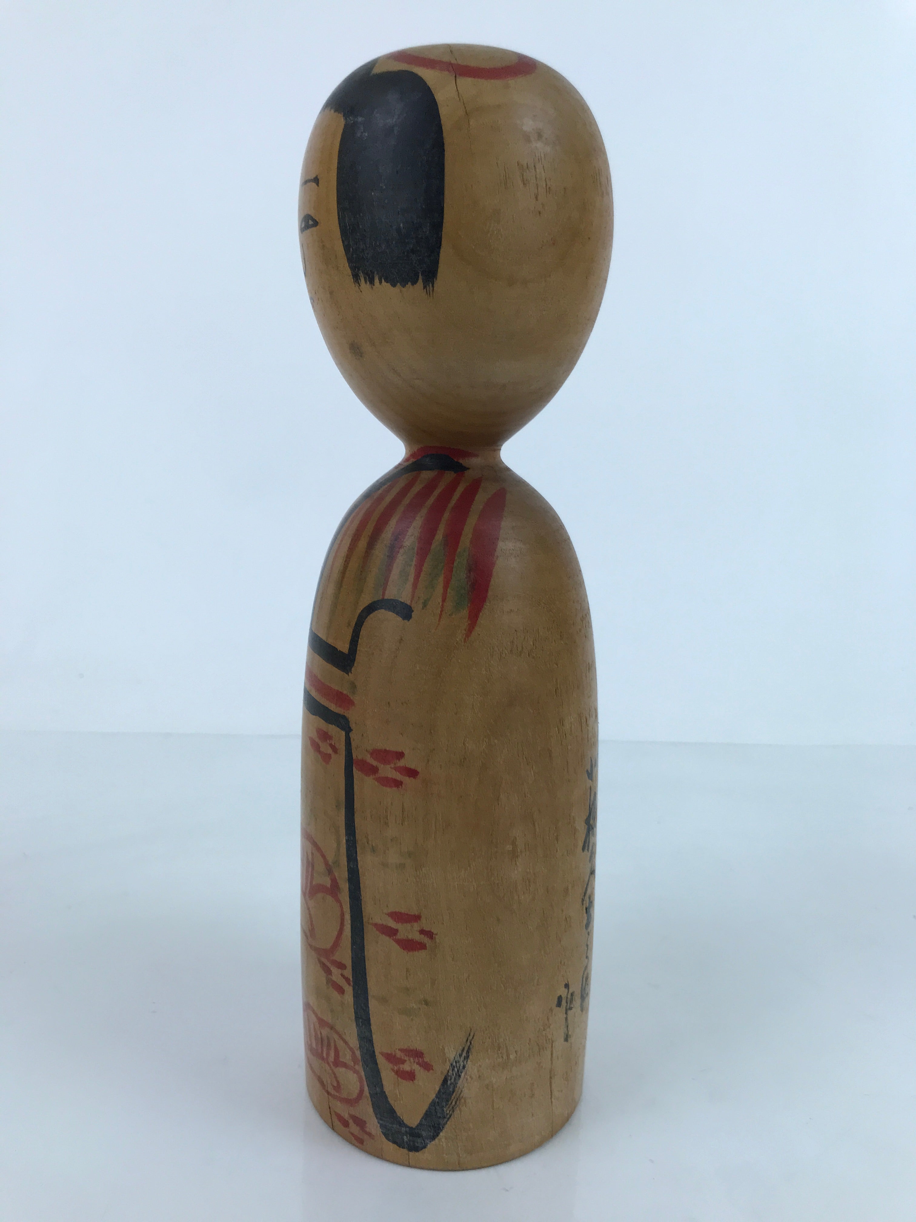 Japanese Wood Kokeshi Doll Figure Vtg Traditional Handmade Toy Red Flowers KF685