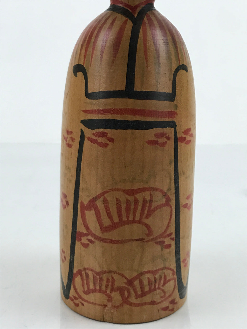 Japanese Wood Kokeshi Doll Figure Vtg Traditional Handmade Toy Red Flowers KF685