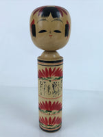 Japanese Wood Kokeshi Doll Figure Vtg Traditional Handmade Toy Red Flowers KF686