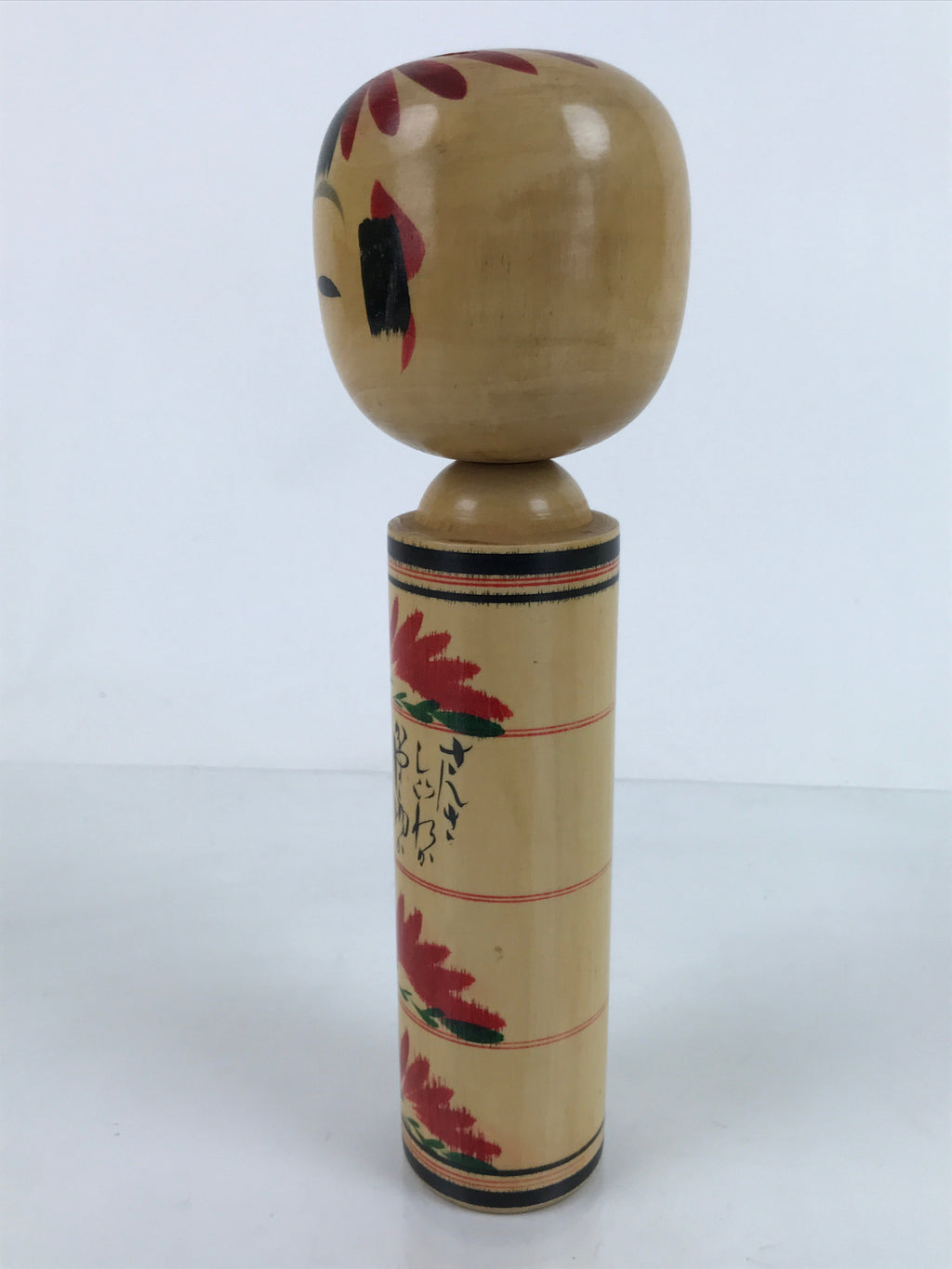 Japanese Wood Kokeshi Doll Figure Vtg Traditional Handmade Toy Red Flowers KF686