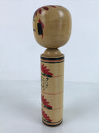 Japanese Wood Kokeshi Doll Figure Vtg Traditional Handmade Toy Red Flowers KF686