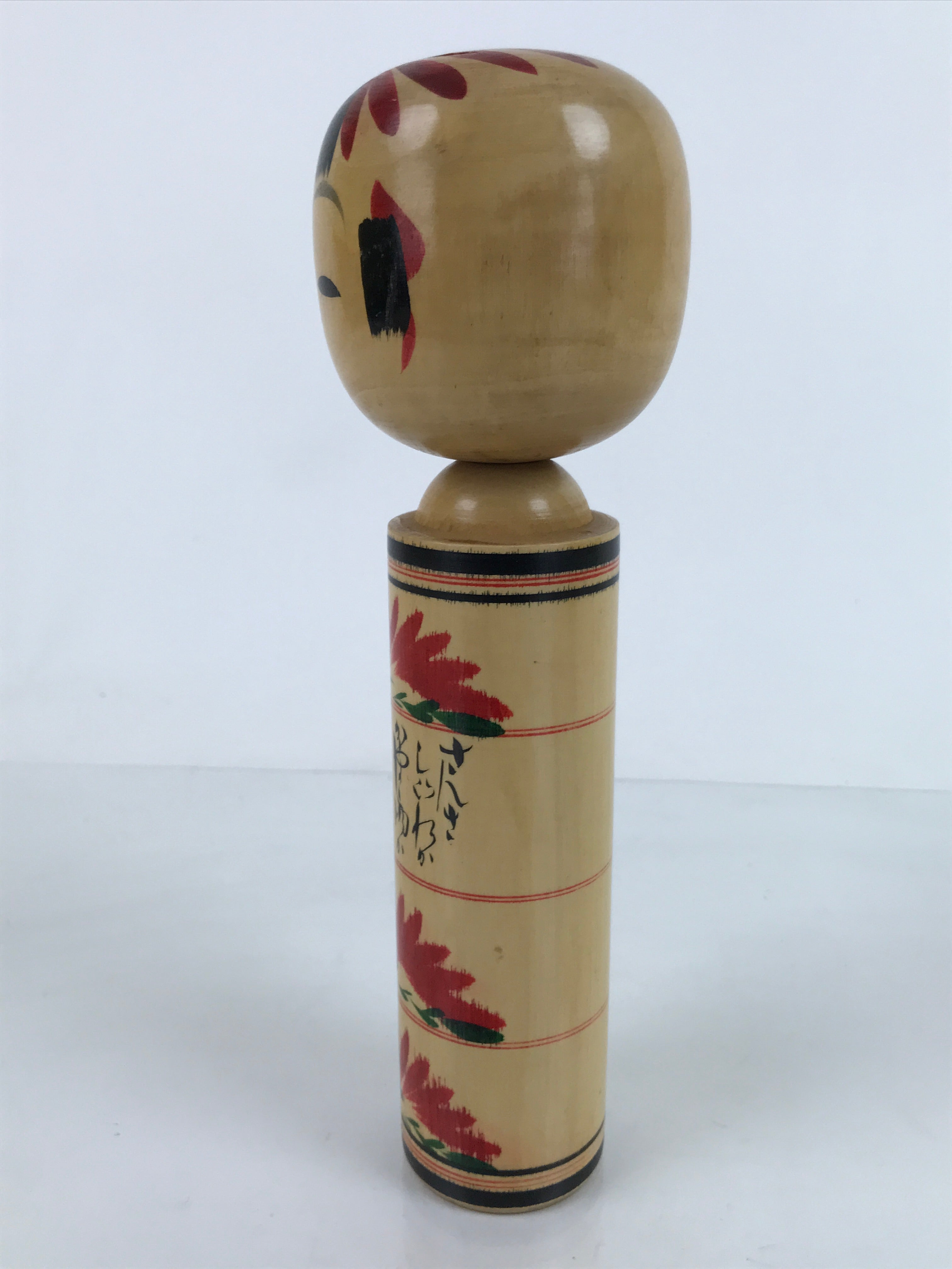Japanese Wood Kokeshi Doll Figure Vtg Traditional Handmade Toy Red Flowers KF686