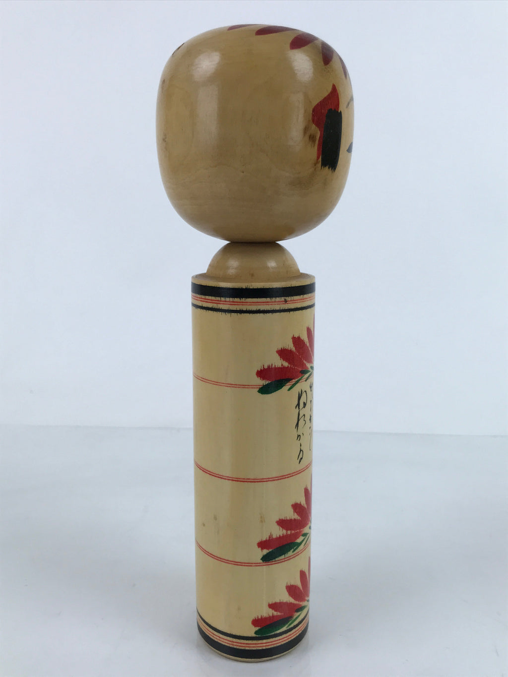 Japanese Wood Kokeshi Doll Figure Vtg Traditional Handmade Toy Red Flowers KF686