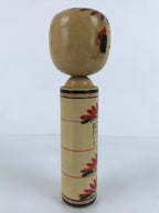Japanese Wood Kokeshi Doll Figure Vtg Traditional Handmade Toy Red Flowers KF686
