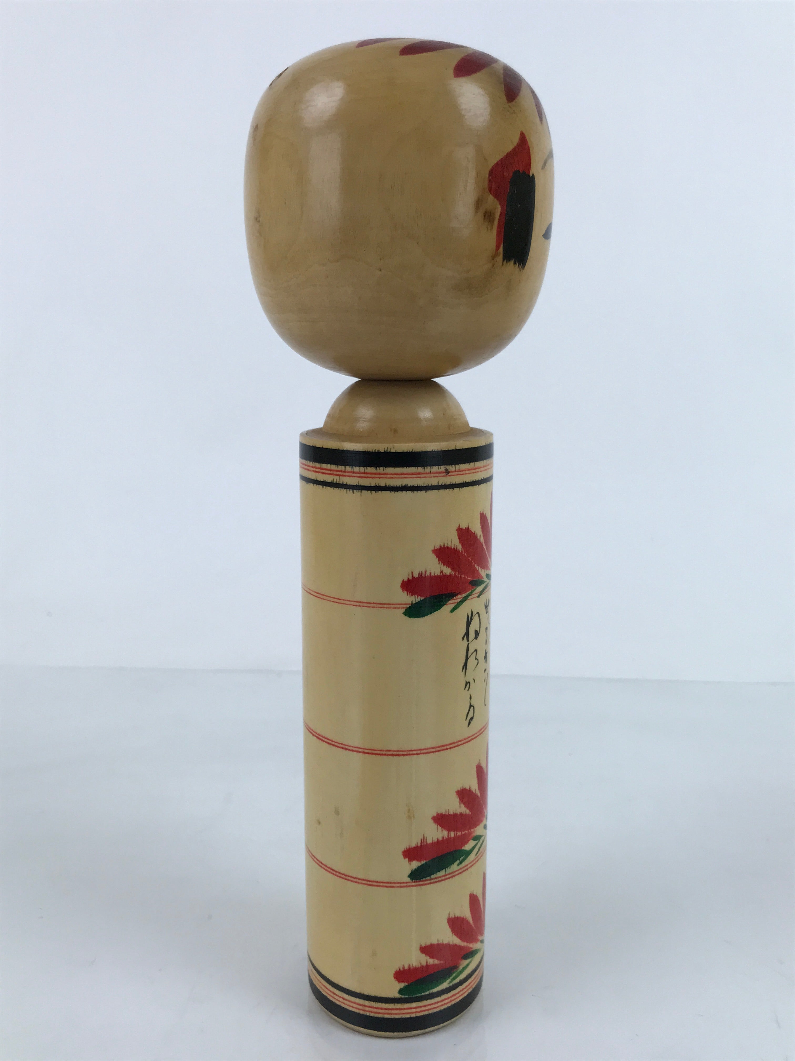 Japanese Wood Kokeshi Doll Figure Vtg Traditional Handmade Toy Red Flowers KF686