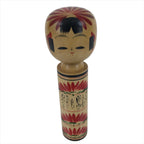 Japanese Wood Kokeshi Doll Figure Vtg Traditional Handmade Toy Red Flowers KF686