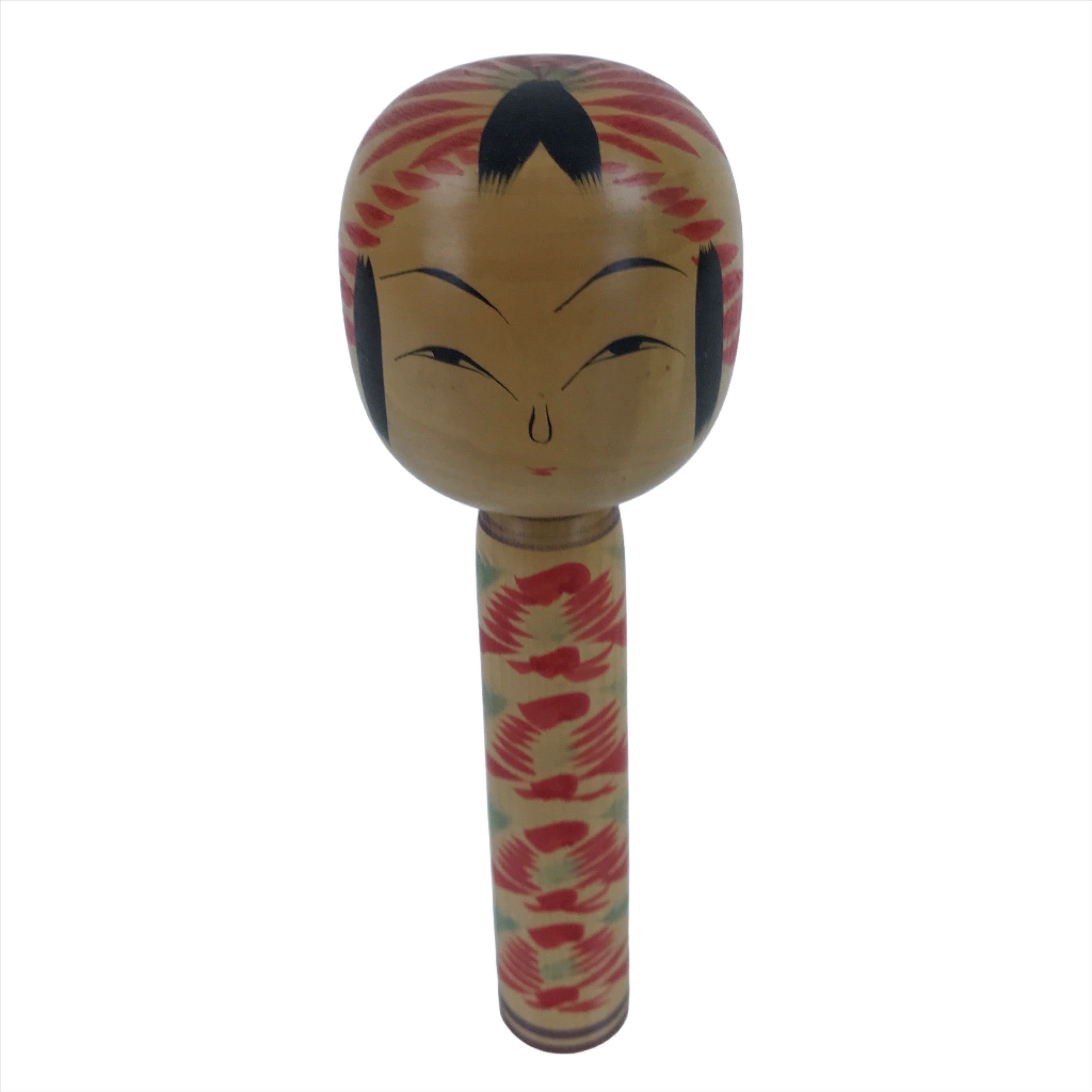 Japanese Wood Kokeshi Doll Figure Vtg Traditional Handmade Toy Red Green KF684