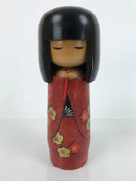 Japanese Wood Kokeshi Doll Figure Vtg Traditional Handmade Toy Red Kimono KF687