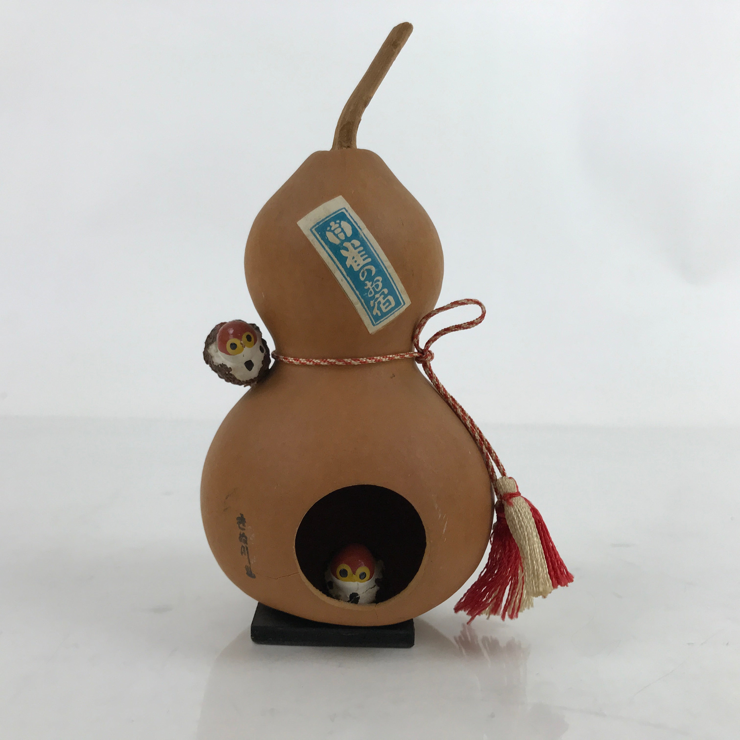 Japanese Wood Kokeshi Doll Hyotan Gourd Vtg Bird Sparrow Souvenir KF704