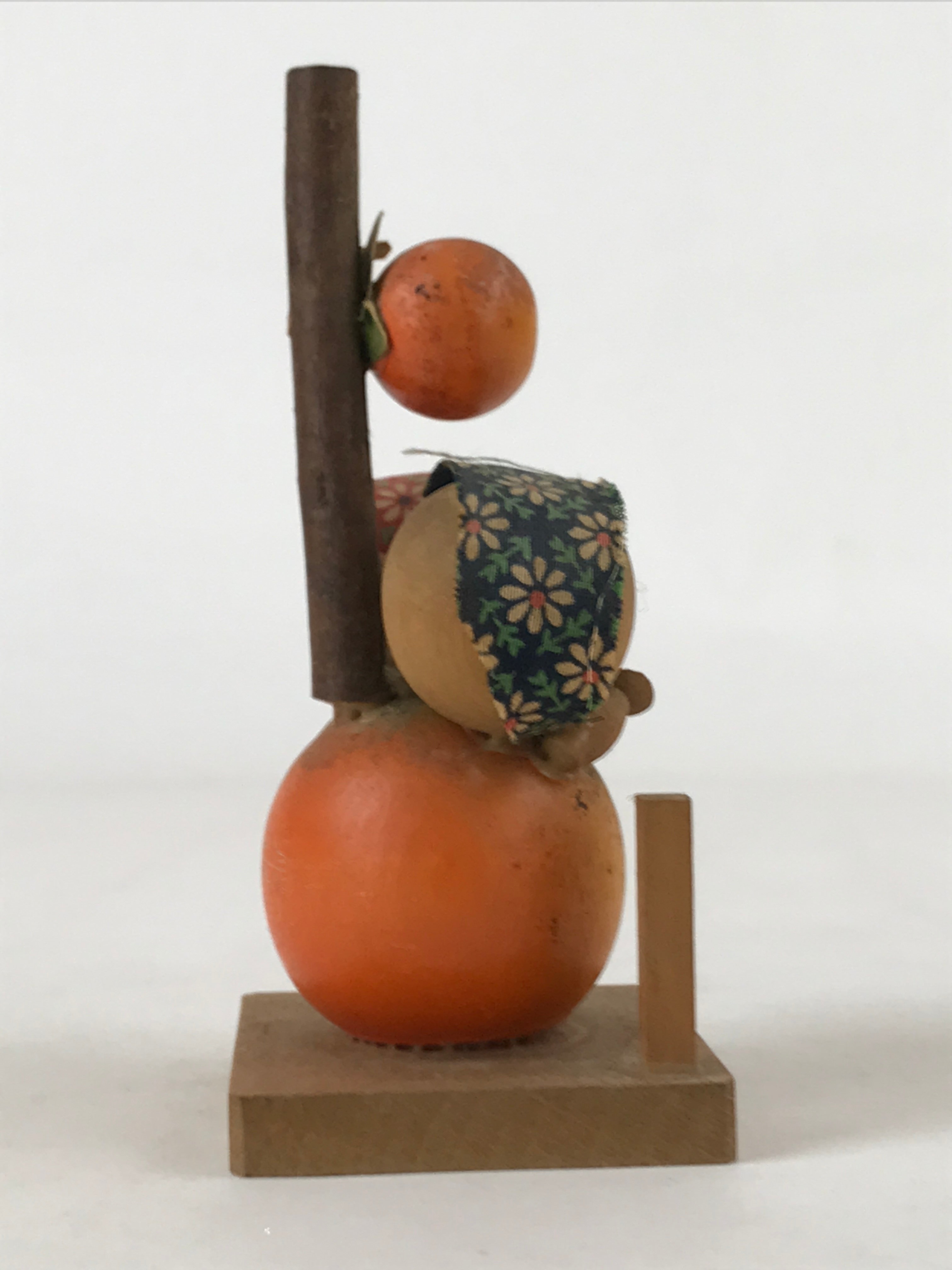 Japanese Wood Kokeshi Doll Orange Two Children Vtg Figurine Folk Art Toy KF665