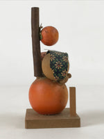 Japanese Wood Kokeshi Doll Orange Two Children Vtg Figurine Folk Art Toy KF665