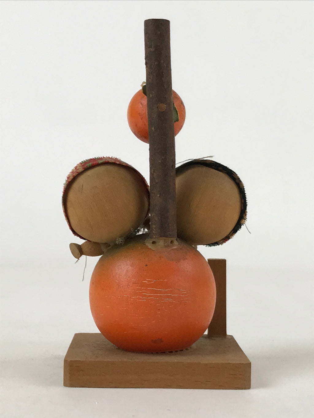Japanese Wood Kokeshi Doll Orange Two Children Vtg Figurine Folk Art Toy KF665