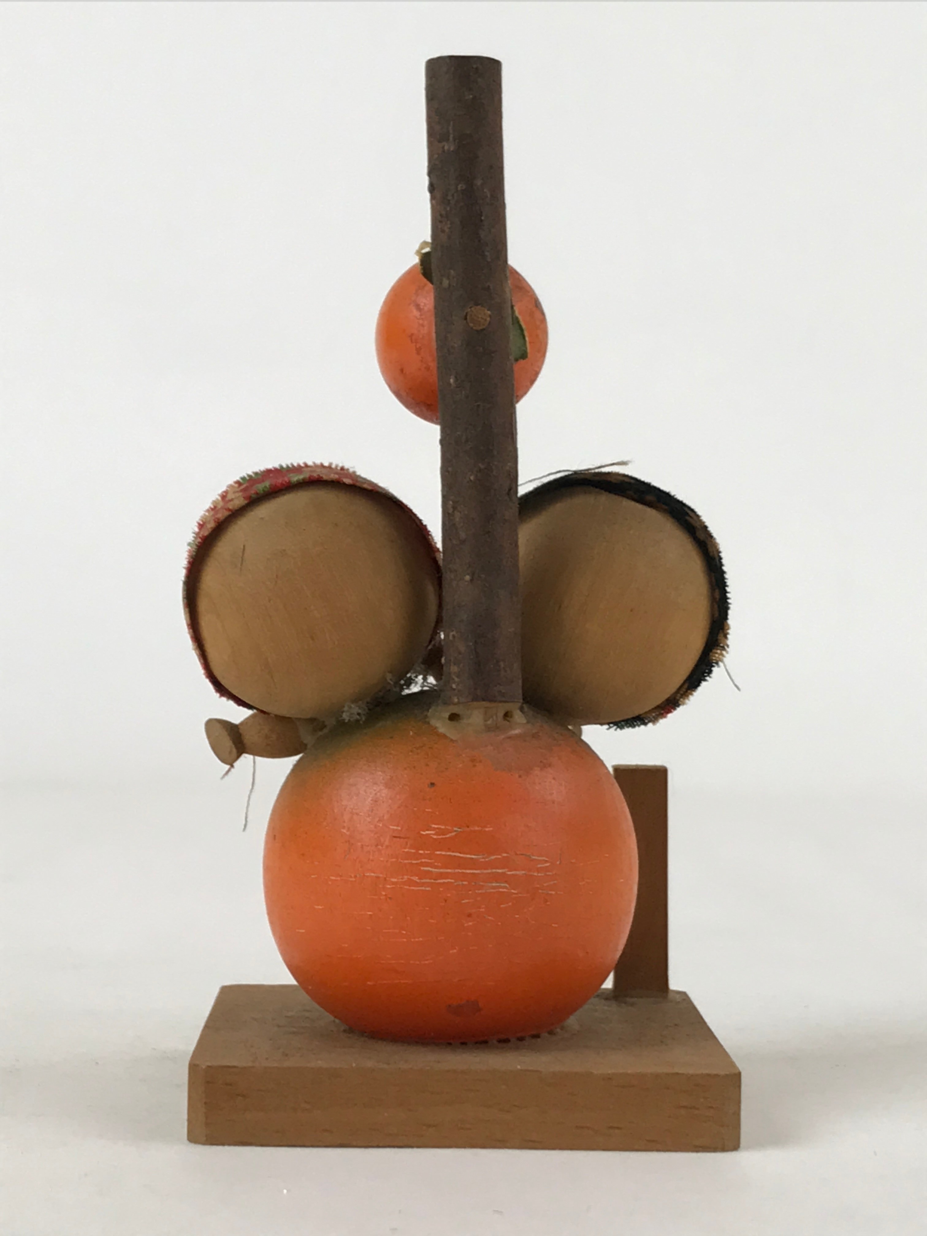 Japanese Wood Kokeshi Doll Orange Two Children Vtg Figurine Folk Art Toy KF665