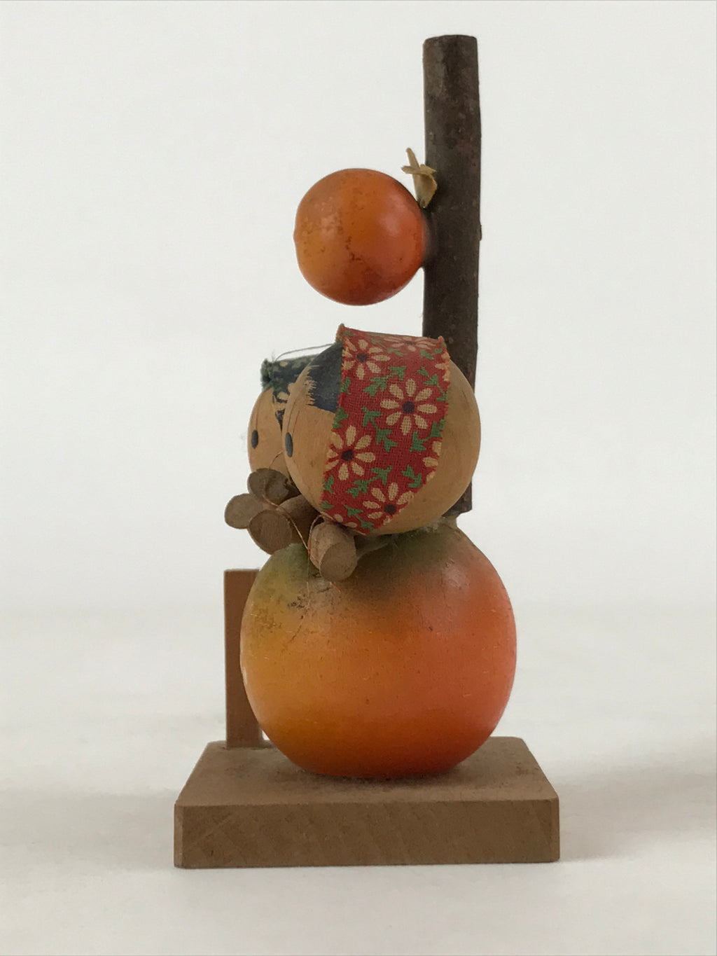 Japanese Wood Kokeshi Doll Orange Two Children Vtg Figurine Folk Art Toy KF665