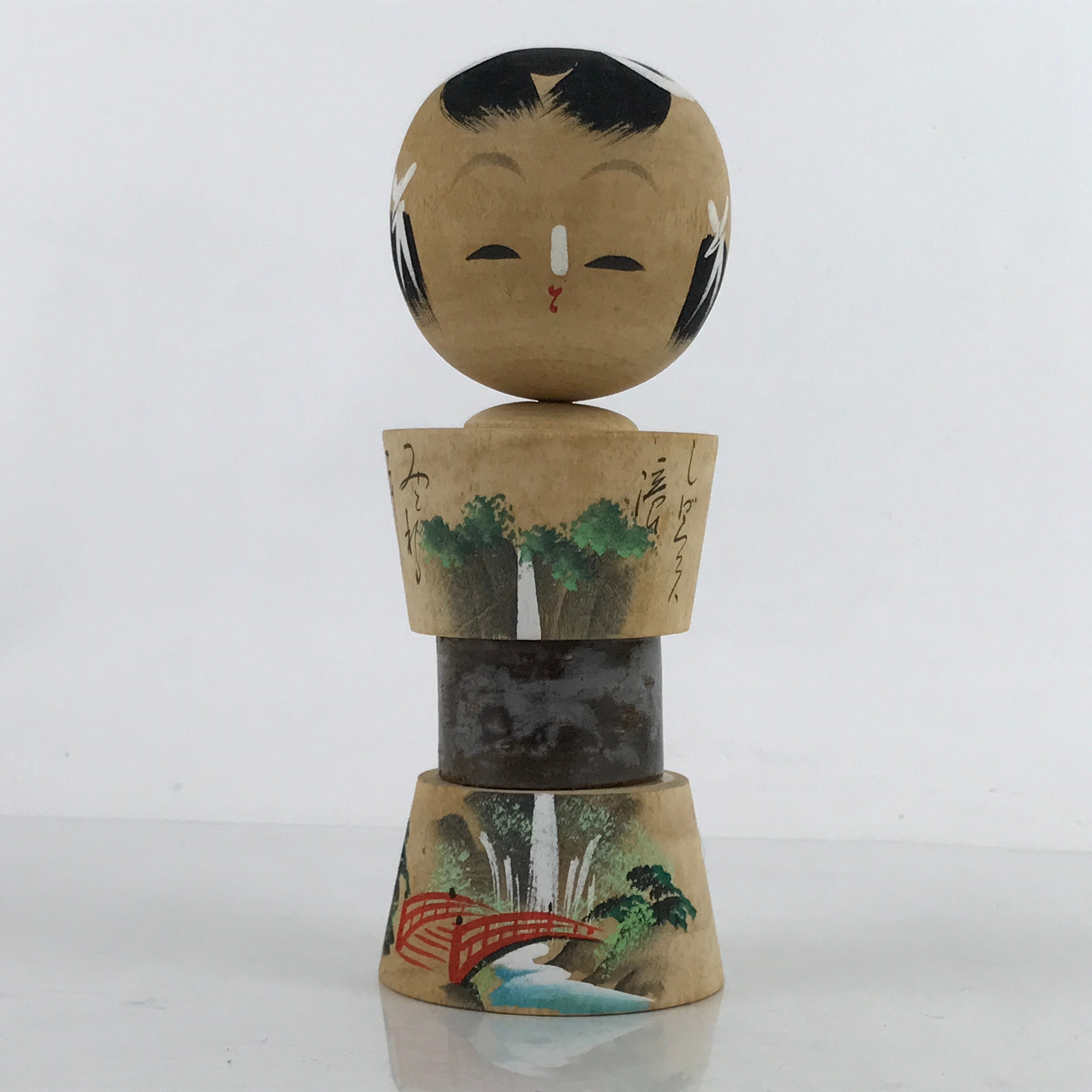 Japanese Wood Kokeshi Doll Painted Vtg Waterfall Chuzenji Temple Folk Art KF705