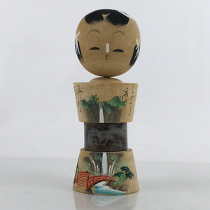 Japanese Wood Kokeshi Doll Painted Vtg Waterfall Chuzenji Temple Folk Art KF705