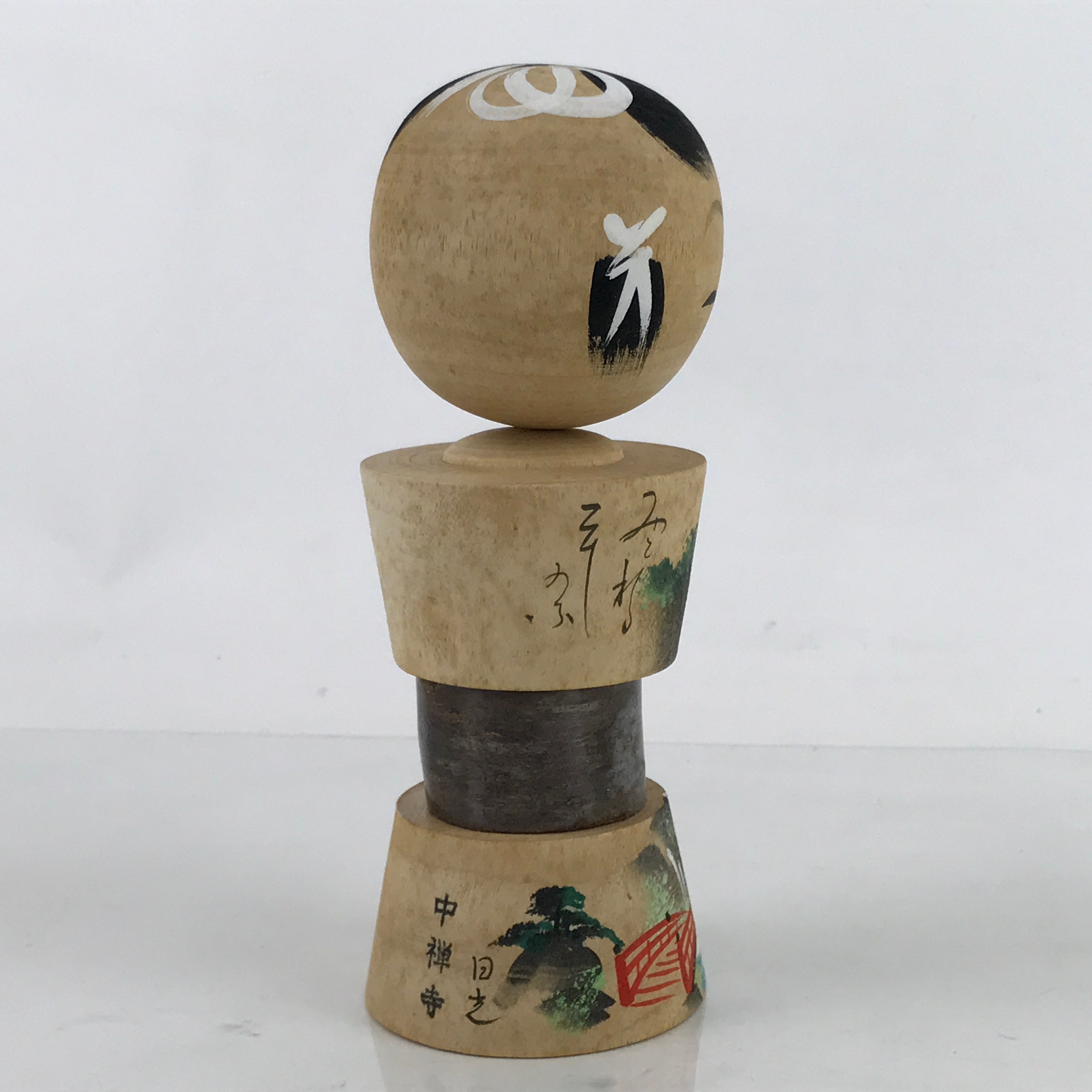 Japanese Wood Kokeshi Doll Painted Vtg Waterfall Chuzenji Temple Folk Art KF705