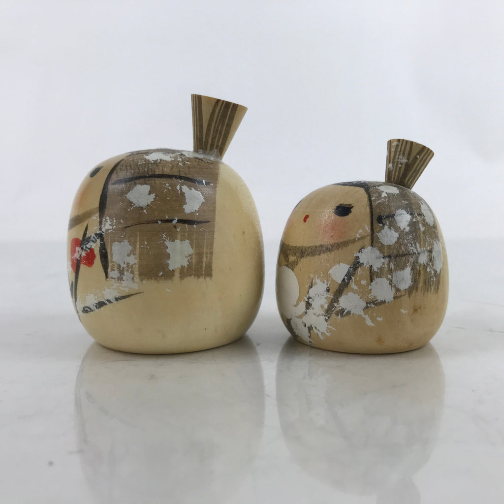 Japanese Wood Kokeshi Doll Pair Vtg Snow Plum Traditional Toy Folk Art KF711