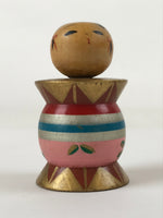 Japanese Wood Kokeshi Doll Spool Shape Vtg Taiko Figurine Folk Art Toy KF666