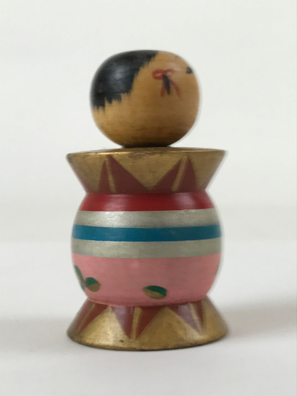 Japanese Wood Kokeshi Doll Spool Shape Vtg Taiko Figurine Folk Art Toy KF666