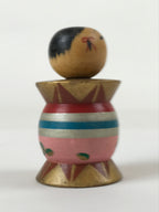 Japanese Wood Kokeshi Doll Spool Shape Vtg Taiko Figurine Folk Art Toy KF666