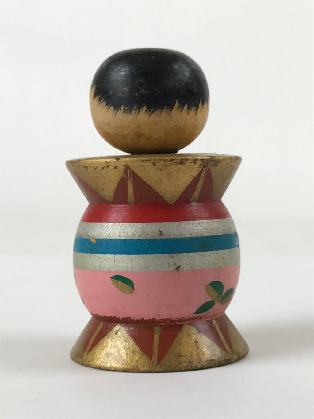 Japanese Wood Kokeshi Doll Spool Shape Vtg Taiko Figurine Folk Art Toy KF666