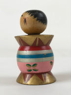 Japanese Wood Kokeshi Doll Spool Shape Vtg Taiko Figurine Folk Art Toy KF666