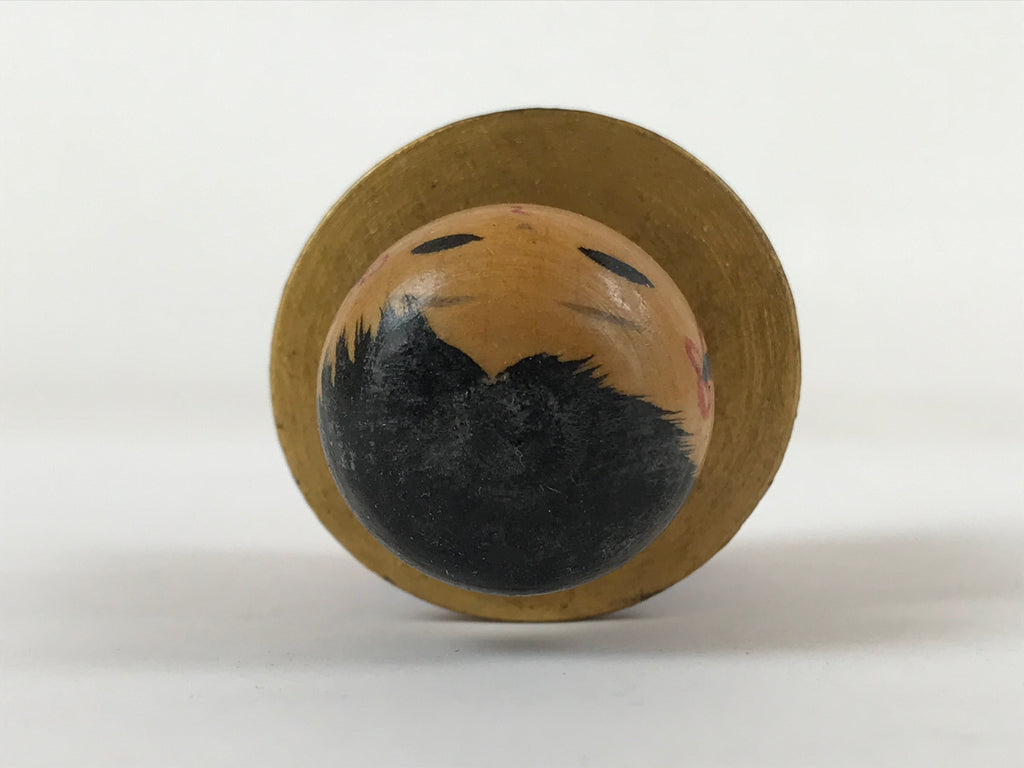 Japanese Wood Kokeshi Doll Spool Shape Vtg Taiko Figurine Folk Art Toy KF666