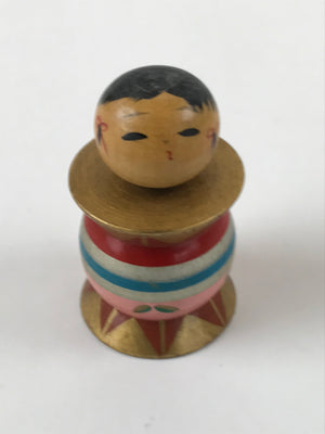Japanese Wood Kokeshi Doll Spool Shape Vtg Taiko Figurine Folk Art Toy KF666