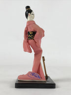 Japanese Wood Kokeshi Doll Standing Geisha Vtg Folk Art Figurine Pink KF677
