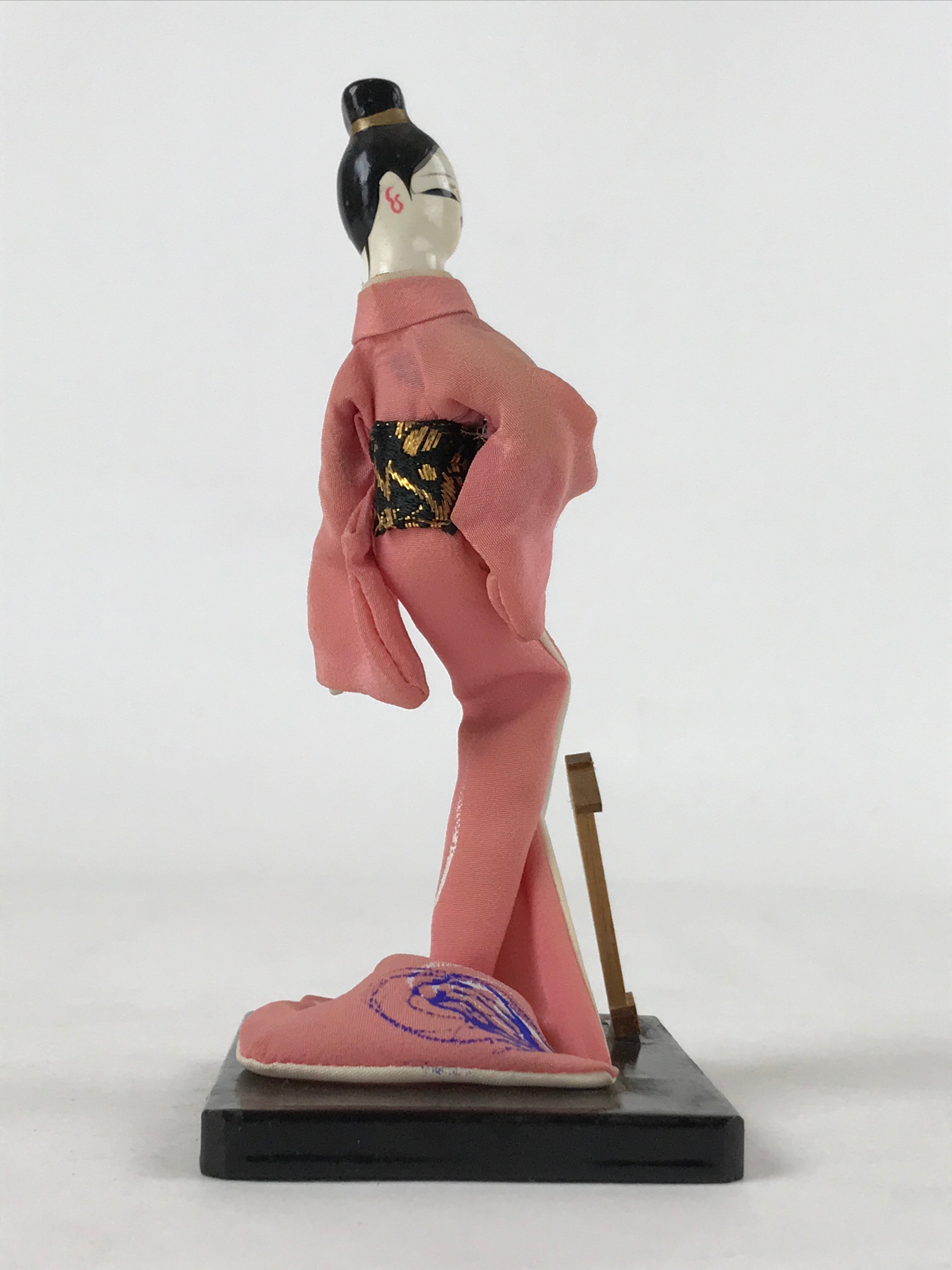 Japanese Wood Kokeshi Doll Standing Geisha Vtg Folk Art Figurine Pink KF677