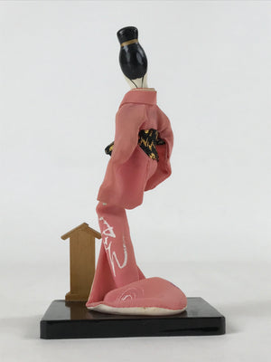 Japanese Wood Kokeshi Doll Standing Geisha Vtg Folk Art Figurine Pink KF677