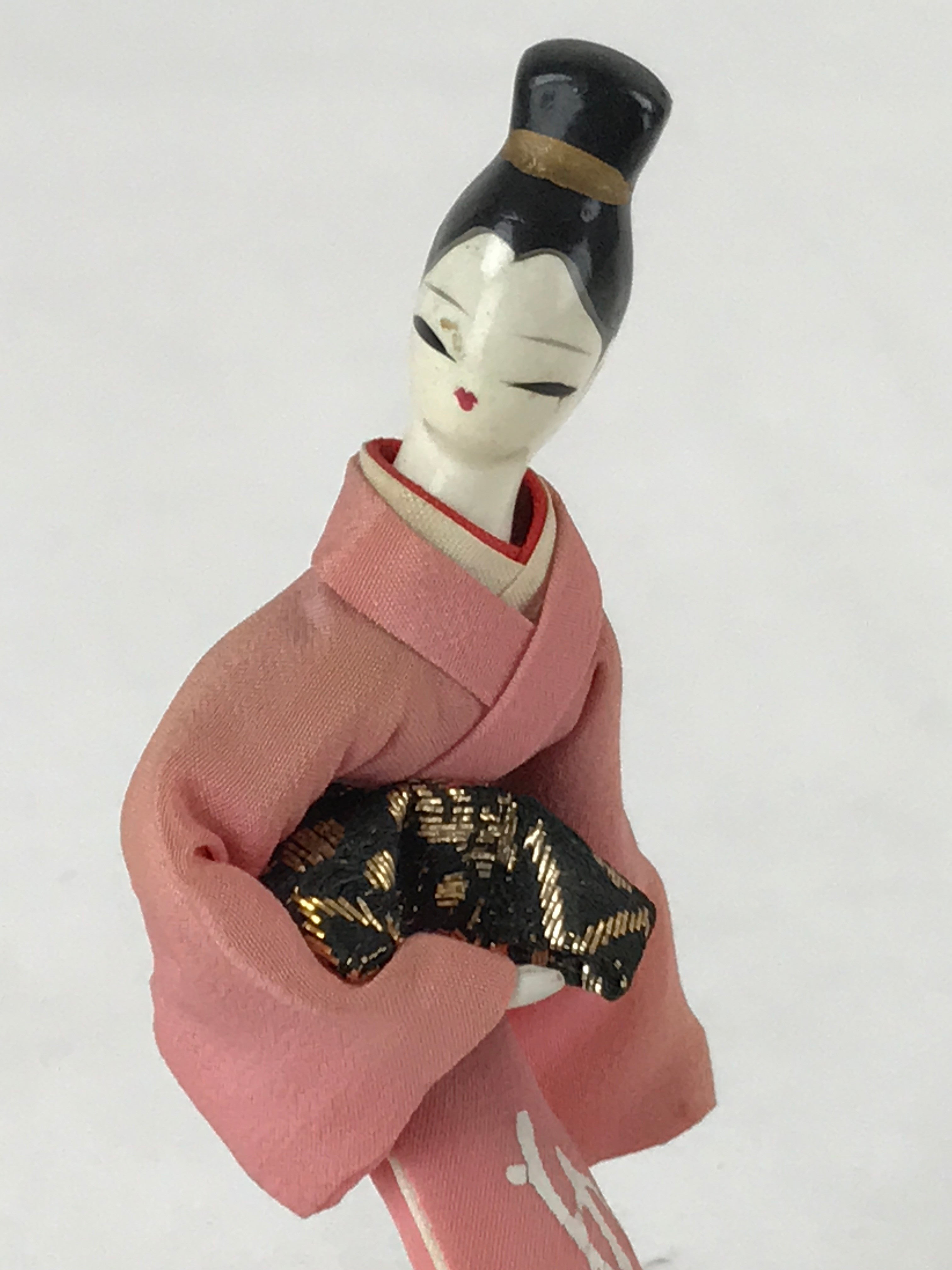 Japanese Wood Kokeshi Doll Standing Geisha Vtg Folk Art Figurine Pink KF677