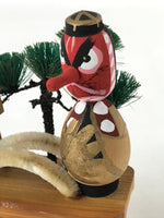 Japanese Wood Kokeshi Doll Tengu Red Face Demon Vtg Geta Stand Folk Art KF678