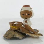 Japanese Wood Kokeshi Doll Vtg Ama Fishing Woman Shell Stand Folk Art KF692